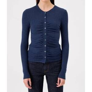 NEW GOLDIE front ruched cardigan in navy heather